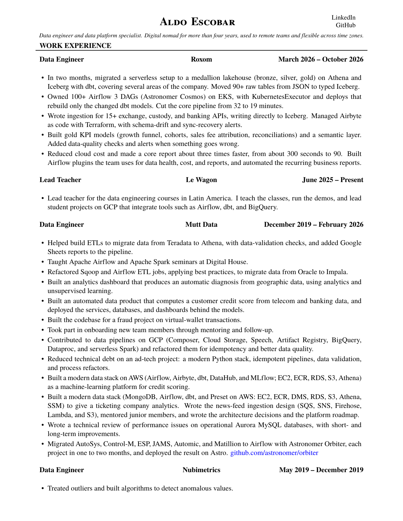 Curriculum vitae, page 1